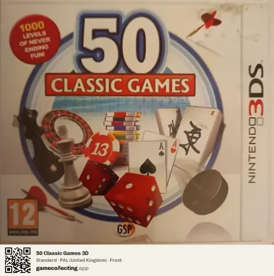 50 Classic Games 3D Nintendo 3DS, United Kingdom box front