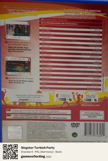 Singstar Turkish Party PlayStation 2, Germany box back