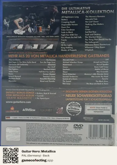 Guitar Hero: Metallica PlayStation 2, Germany box back
