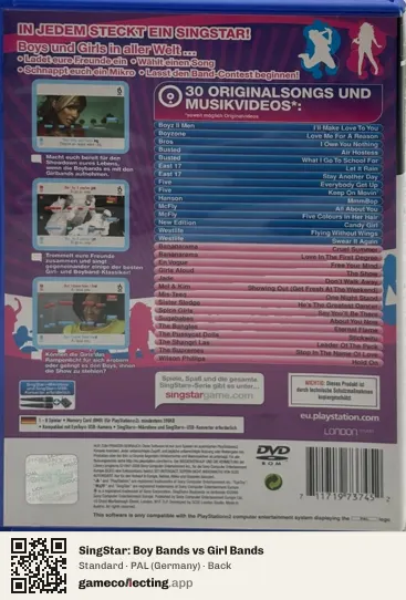 SingStar: Boy Bands vs Girl Bands PlayStation 2, Germany box back