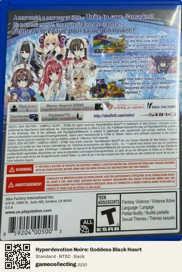 Hyperdevotion Noire: Goddess Black Heart PlayStation Vita, NTSC box back