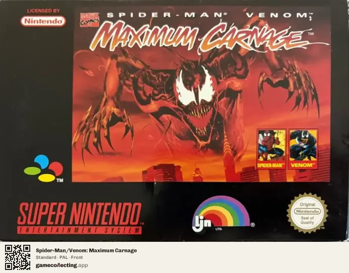 Spider-Man/Venom: Maximum Carnage Super Nintendo Entertainment System, PAL box front