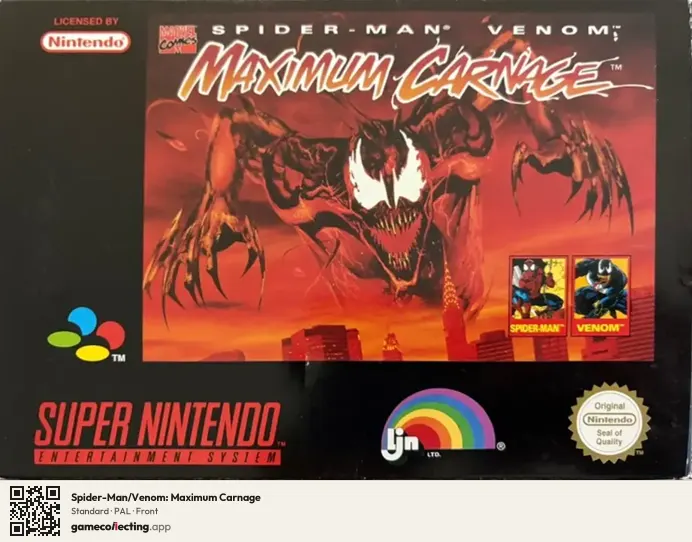 Spider-Man/Venom: Maximum Carnage Super Nintendo Entertainment System, PAL box front