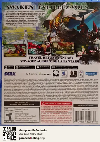 Metaphor: ReFantazio PlayStation 5, NTSC box back