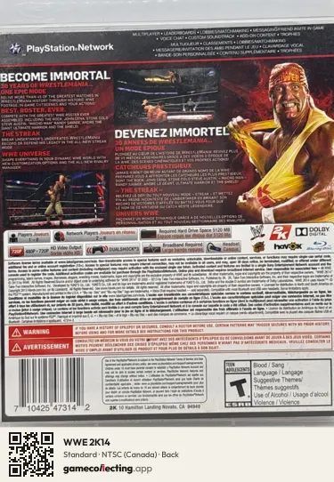 WWE 2K14 PlayStation 3, Canada box back