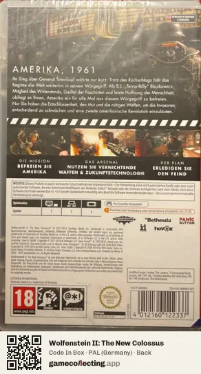 Wolfenstein II: The New Colossus Nintendo Switch, Germany box back