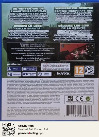 Gravity Rush PlayStation Vita, France box back