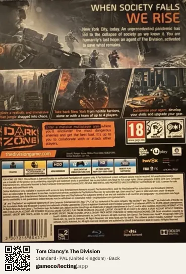 Tom Clancy's The Division PlayStation 4, United Kingdom box back