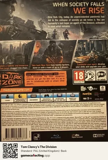 Tom Clancy's The Division PlayStation 4, United Kingdom box back