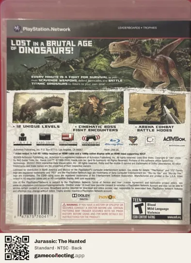 Jurassic: The Hunted PlayStation 3, NTSC box back