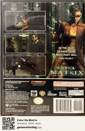 Enter the Matrix Nintendo GameCube, NTSC box back