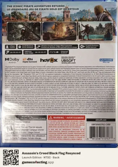 Assassin's Creed Black Flag Resynced PlayStation 5, NTSC box back