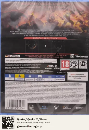 Quake / Quake II / Doom PlayStation 4, Germany box back