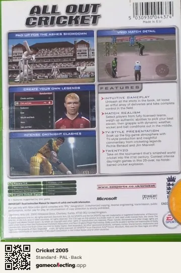 Cricket 2005 Xbox, PAL box back
