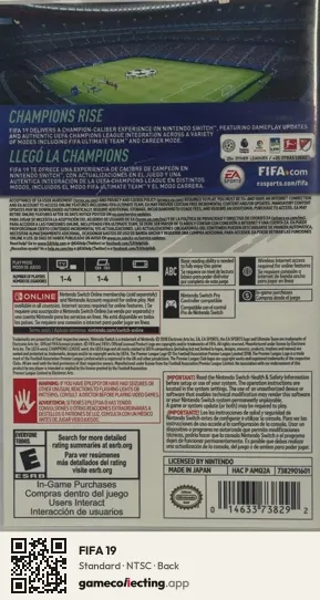 FIFA 19 Nintendo Switch, NTSC box back