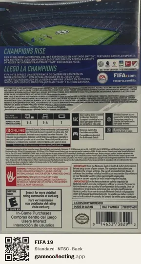 FIFA 19 Nintendo Switch, NTSC box back