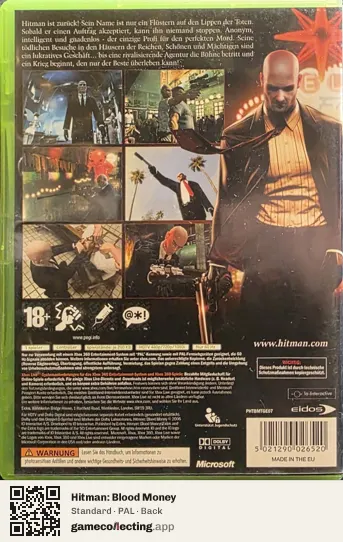 Hitman: Blood Money Xbox 360, PAL box back