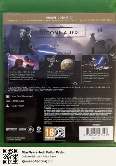 Star Wars Jedi: Fallen Order Xbox One, PAL box back