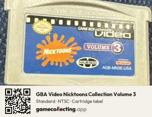 GBA Video Nicktoons Collection Volume 3 Game Boy Advance, NTSC cartridge label