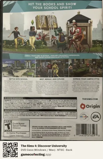 The Sims 4: Discover University Computer, NTSC box back