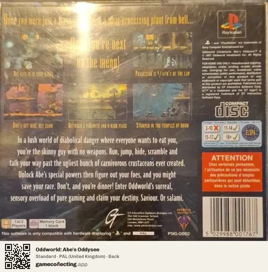 Oddworld: Abe's Oddysee PlayStation, United Kingdom box back