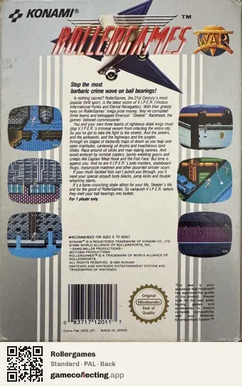 Rollergames Nintendo Entertainment System, PAL box back