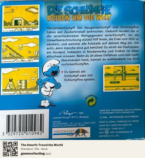 The Smurfs Travel the World Game Boy, PAL box back