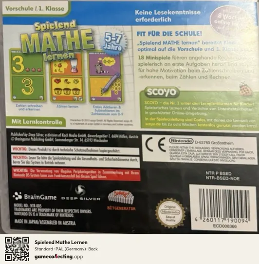 Spielend Mathe Lernen Nintendo DS, Germany box back