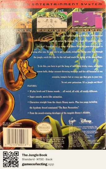 The Jungle Book Nintendo Entertainment System, NTSC box back