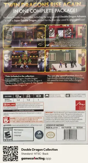Double Dragon Collection Nintendo Switch, NTSC box back