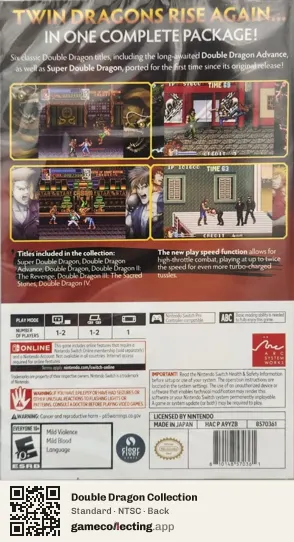Double Dragon Collection Nintendo Switch, NTSC box back