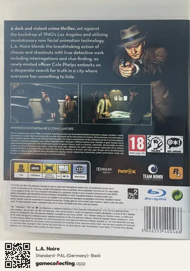 L.A. Noire PlayStation 3, Germany box back