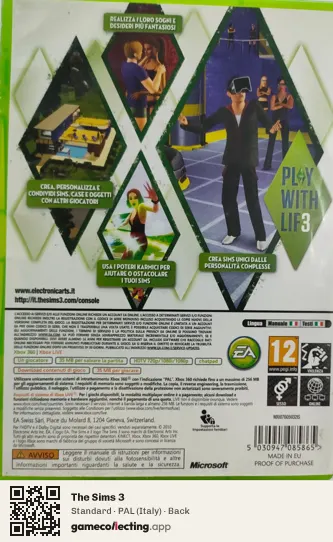 The Sims 3 Xbox 360, Italy box back
