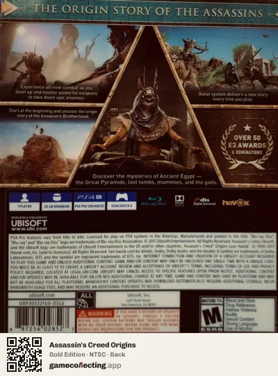 Assassin's Creed Origins PlayStation 4, NTSC box back