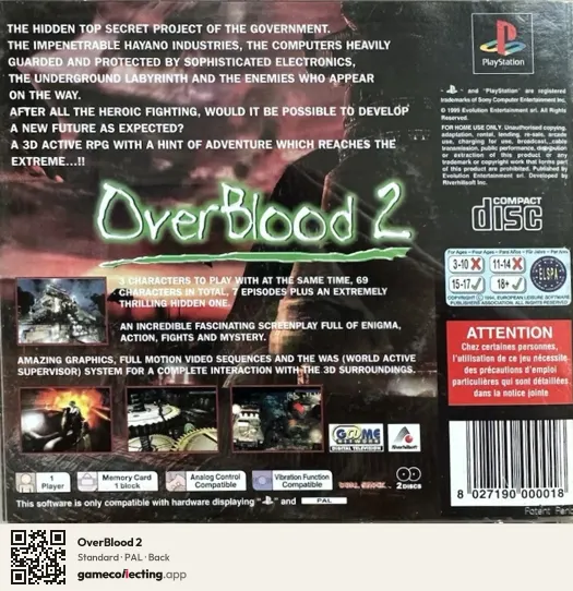 OverBlood 2 PlayStation, PAL box back