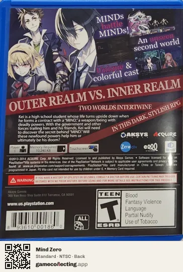 Mind Zero PlayStation Vita, NTSC box back