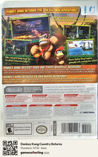 Donkey Kong Country Returns Nintendo Wii, NTSC box back
