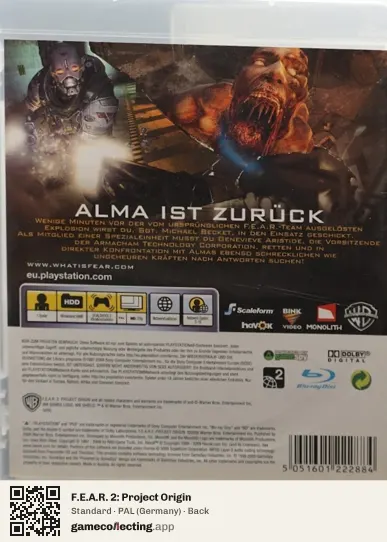 F.E.A.R. 2: Project Origin PlayStation 3, Germany box back