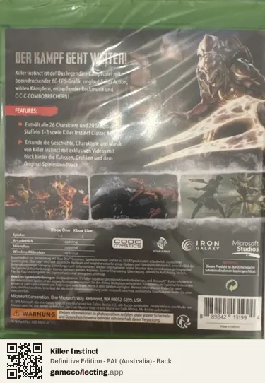 Killer Instinct Xbox One, Australia box back