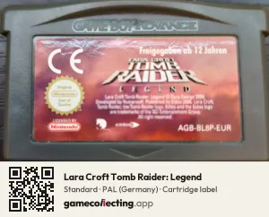 Lara Croft Tomb Raider: Legend Game Boy Advance, PAL cartridge label