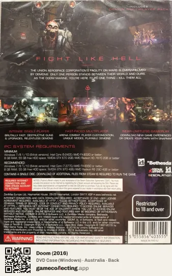 Doom (2016) Computer, Australia box back