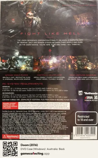 Doom (2016) Computer, Australia box back