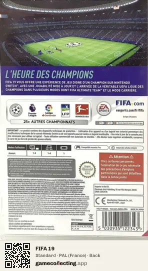 FIFA 19 Nintendo Switch, France box back