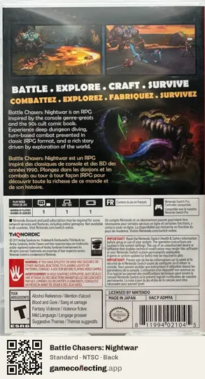 Battle Chasers: Nightwar Nintendo Switch, NTSC box back