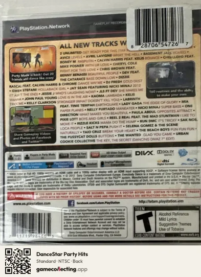 DanceStar Party Hits PlayStation 3, NTSC box back