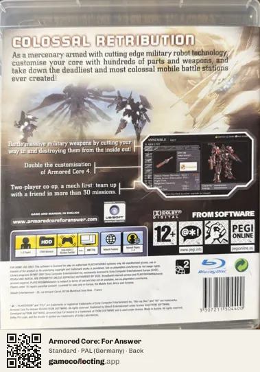 Armored Core: For Answer PlayStation 3, Germany box back