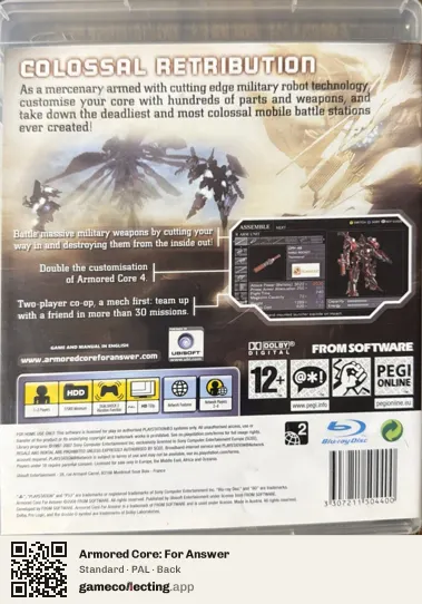 Armored Core: For Answer PlayStation 3, PAL box back