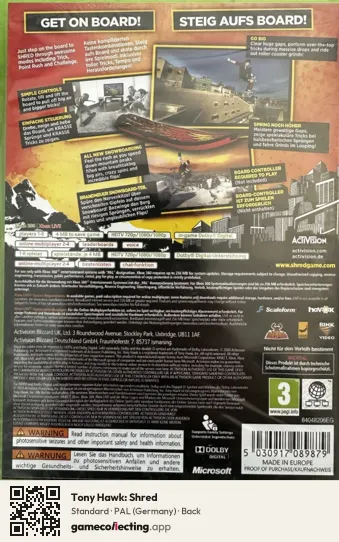 Tony Hawk: Shred Xbox 360, Germany box back