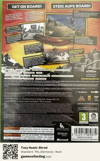 Tony Hawk: Shred Xbox 360, Germany box back