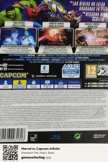 Marvel vs. Capcom: Infinite PlayStation 4, Italy box back